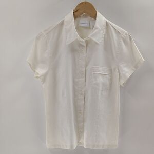 Liz Claiborne Button Down Linen Top Ivory Size Medium Short Sleeve